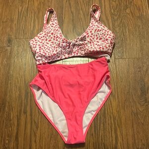 SHEIN Pink and White One Piece Swimsuit